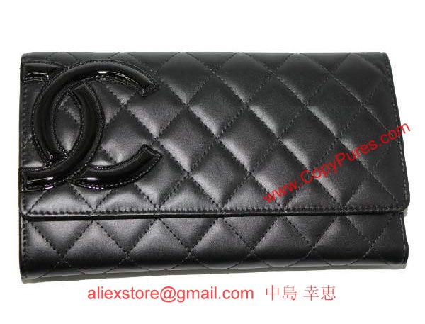 【シャネル】【長財布】　A46654　カンボンライン　三つ折りロングウオレット　黒×黒/ピンク